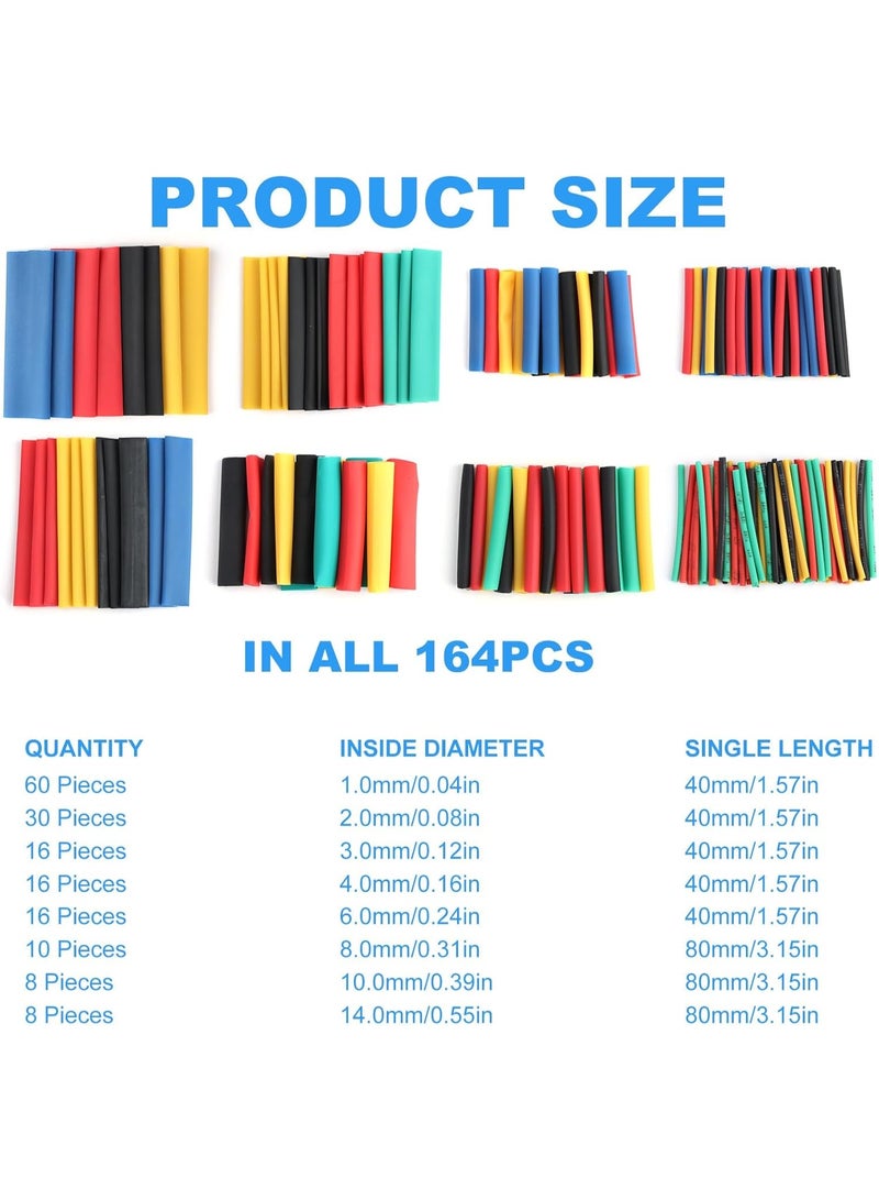 164 Pcs Heat Shrink Tubing Kit (2:1 Ratio) – Multi-Color Electrical Wire Insulation Sleeves & Cable Wrap – Waterproof, Flexible Shrink Wrap for DIY, Wire Repair & Cable Management – Safe, UL Approved Set 8 Sizes. - Image 2