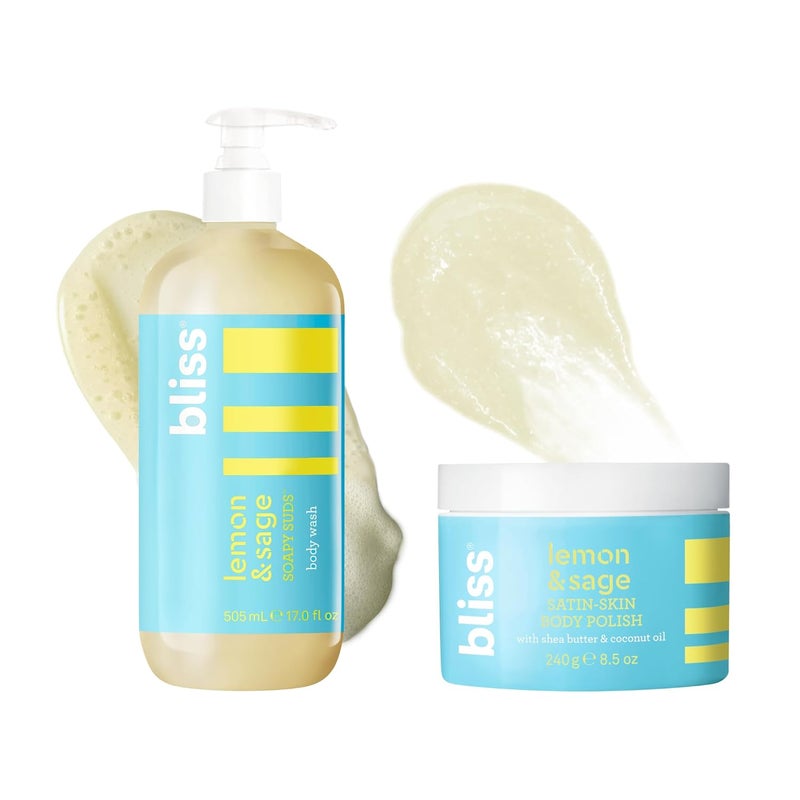 Bliss Lemon Love Exfoliating Duo Soapy Suds Body Wash Body Scrub with Shea Butter and Coconut Oil Lemon and Sage 17 Fl Oz Gentle and Hydrating for Supremely Soft Skin - Image 1