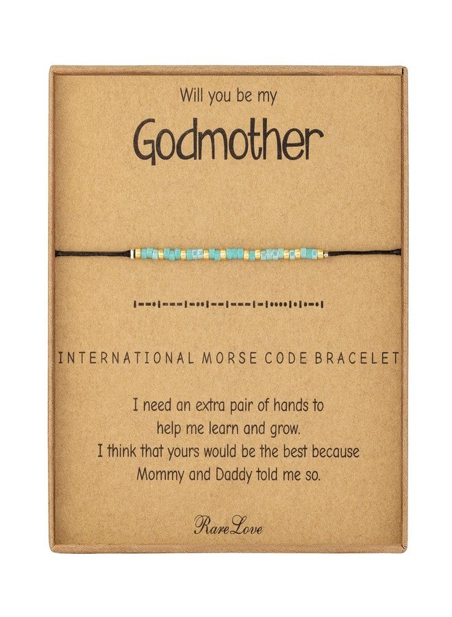 RareLove Godmother Morse Code Beaded Bracelet for Women - Blue Gold Pony Seed Tiny Beads - Image 1