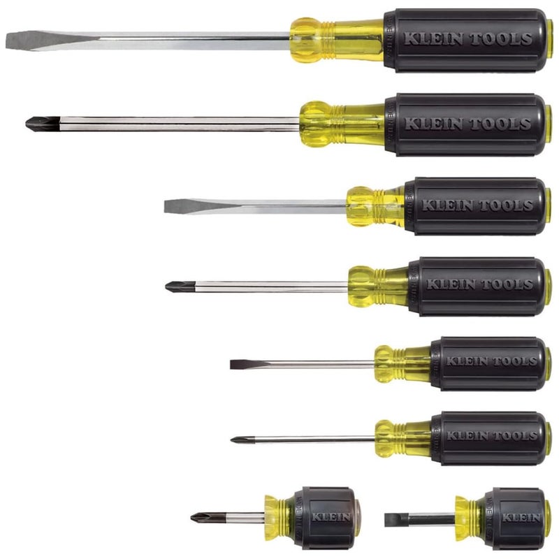 Klein Tools 85078 Screwdriver Set, Made in USA, All-Purpose Screwdriver Kit has 4 Phillips and 4 Flat Head Tips, Non-Slip Cushion Grip, 8-Piece - Image 1