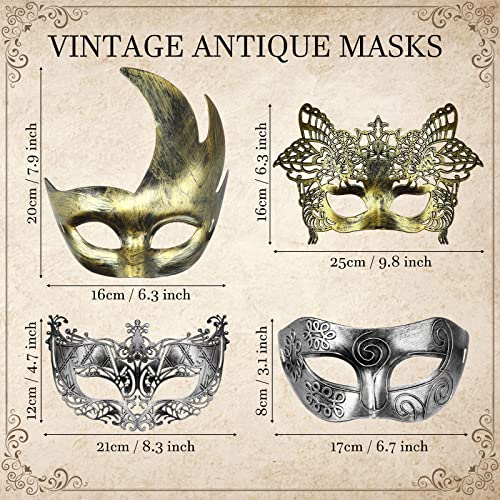 Yunsailing 30 Pieces Masquerade Mask Antique Masks with Straps for Halloween Women Men Mardi Gras Venetian Ball Party(Gold, Silver) - Image 2