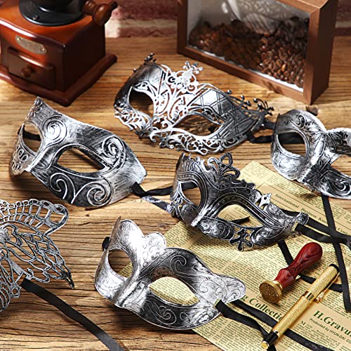 Yunsailing 30 Pieces Masquerade Mask Antique Masks with Straps for Halloween Women Men Mardi Gras Venetian Ball Party(Gold, Silver) - Image 5