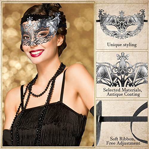 Yunsailing 30 Pieces Masquerade Mask Antique Masks with Straps for Halloween Women Men Mardi Gras Venetian Ball Party(Gold, Silver) - Image 3