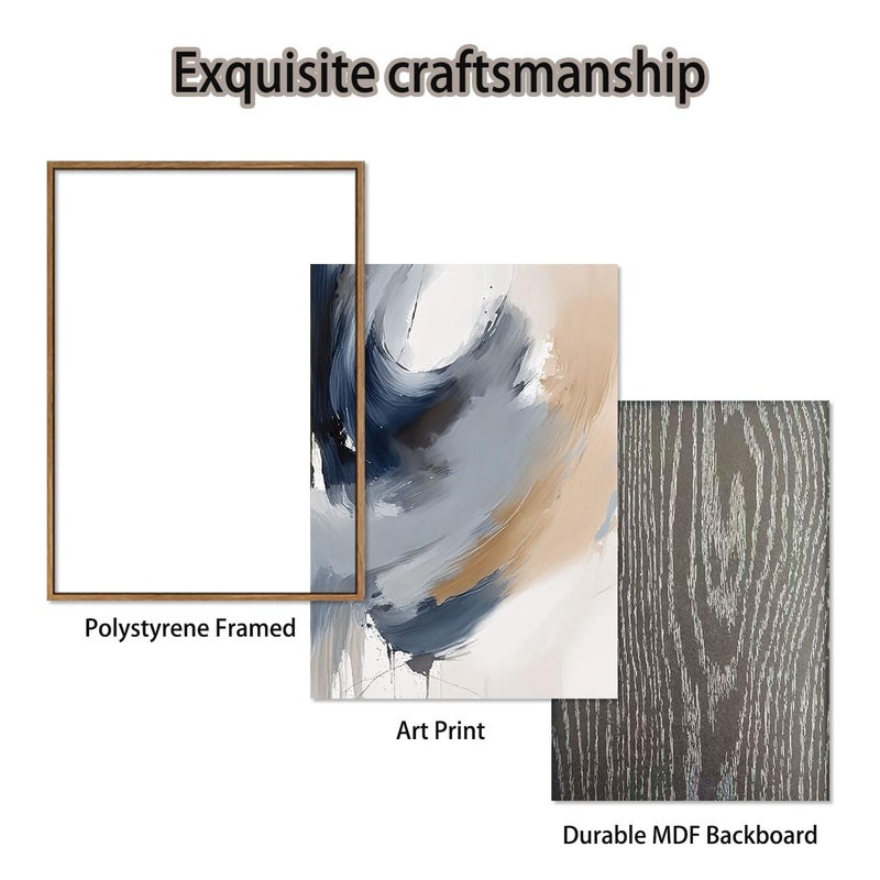 KISSFOX 3 Piece Framed Wall Art Abstract Wall Decor Navy Blue Brown Pictures Modern Minimalist Canvas Art Large Brushstroke Paintings Artwork for Living Room Bedroom Office - Image 5