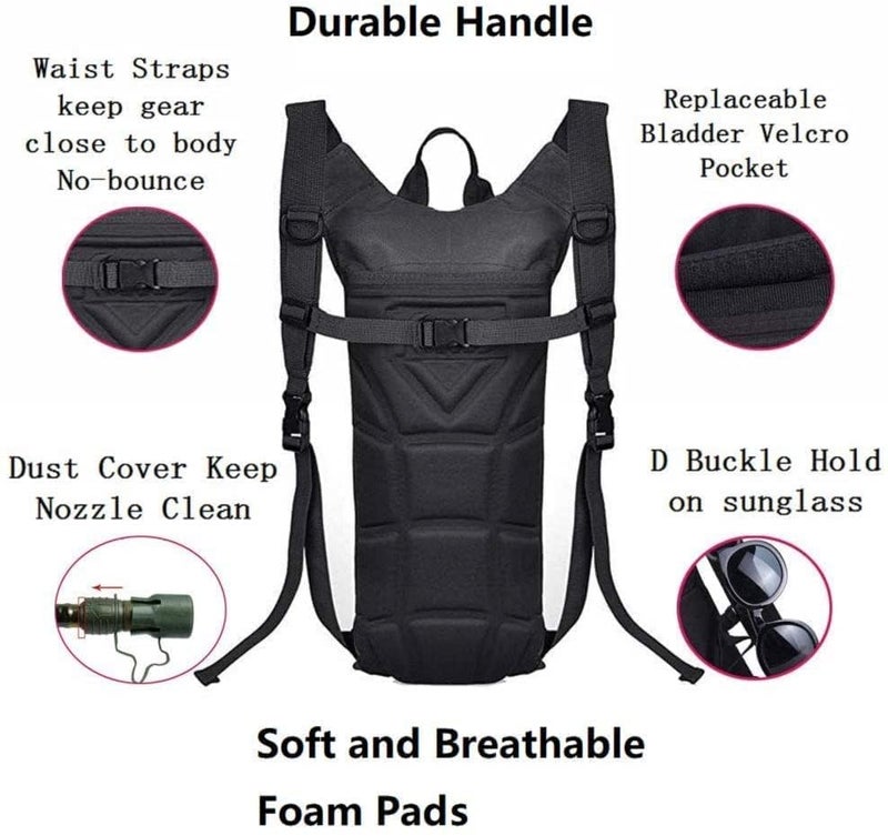 TrekEaze Tactical Hydration Pack Backpack – 3L Leakproof Water Bladder Backpack with Hands-Free Hose & Bite Valve – Lightweight, Durable Military Water Carrier for Running, Cycling (Black, 3 L) - Image 4
