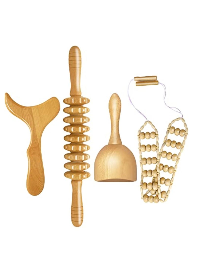 Arabest 4 Pcs Wood Therapy Massage Tools for Body Shaping, Lymphatic Drainage Massager, Maderoterapia kit, Wooden Massage Roller, Anti-Cellulite Massager, Body Sculpting Tools Set - Image 1