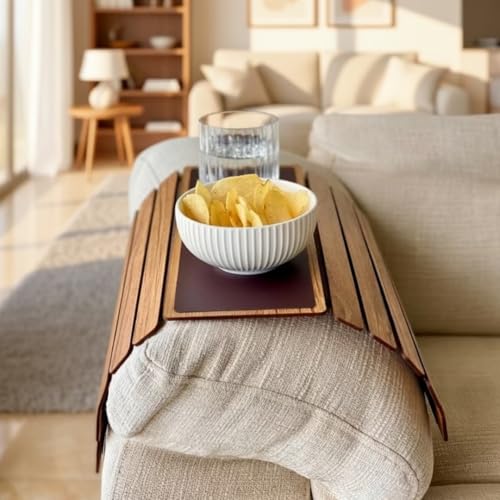MASON HOME Sofa Rectangular Armrest Tray - Light Brown Full Grain Bamboo Wood with Anti Slip Pad | Dining Tray | Home & Office Décor | Furniture | Serving Platter for Drinks - Appetizer - Snack Bowls - Image 1