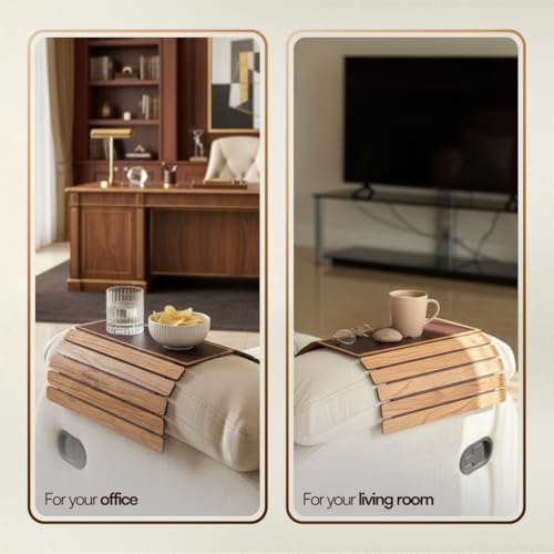 MASON HOME Sofa Rectangular Armrest Tray - Light Brown Full Grain Bamboo Wood with Anti Slip Pad | Dining Tray | Home & Office Décor | Furniture | Serving Platter for Drinks - Appetizer - Snack Bowls - Image 4