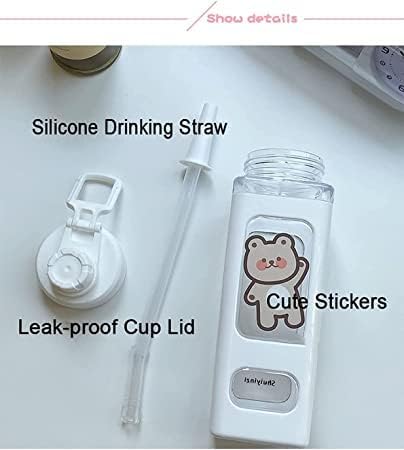 JAMBUVANTI Water Bottle with Straw and Sticker Kawaii Bear Water Bottle Large Sport Plastic Portable Square Drinking Bottle Cute Juice Tea Water Cups Multicolor - Image 5