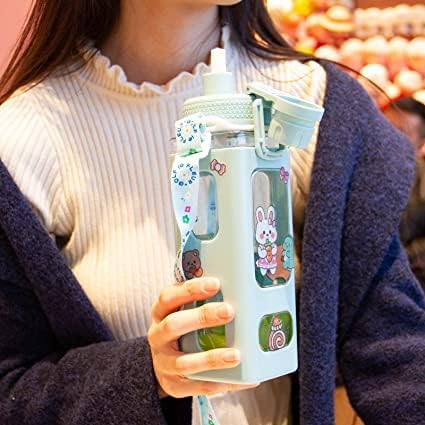 JAMBUVANTI Water Bottle with Straw and Sticker Kawaii Bear Water Bottle Large Sport Plastic Portable Square Drinking Bottle Cute Juice Tea Water Cups Multicolor - Image 3