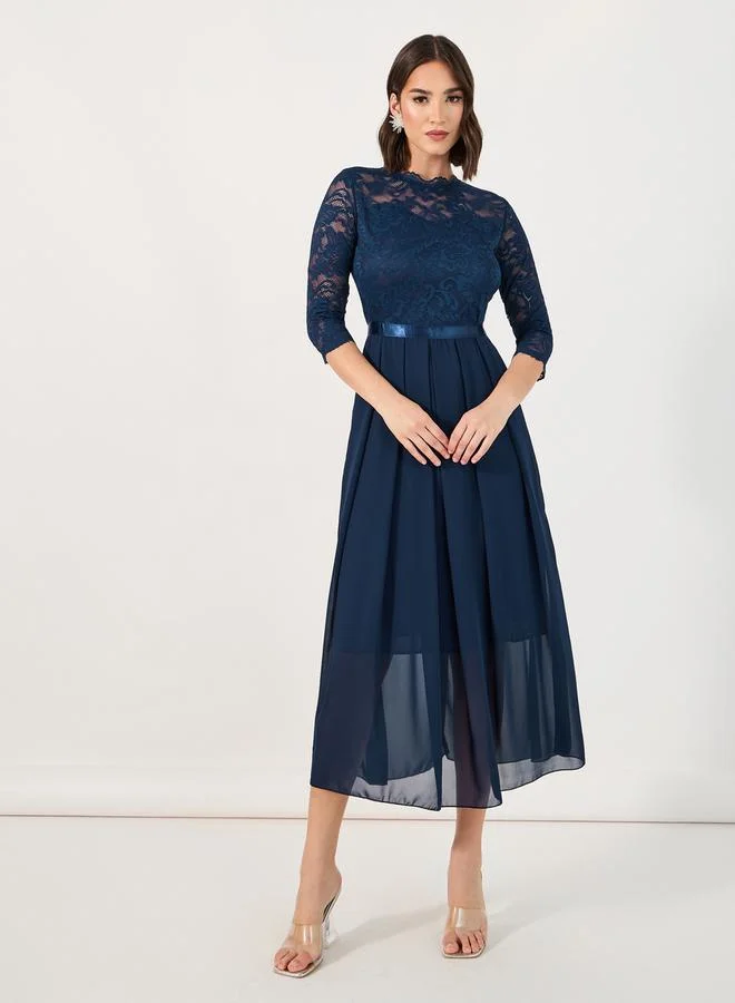 Styli Lace Bodice Midi Dress