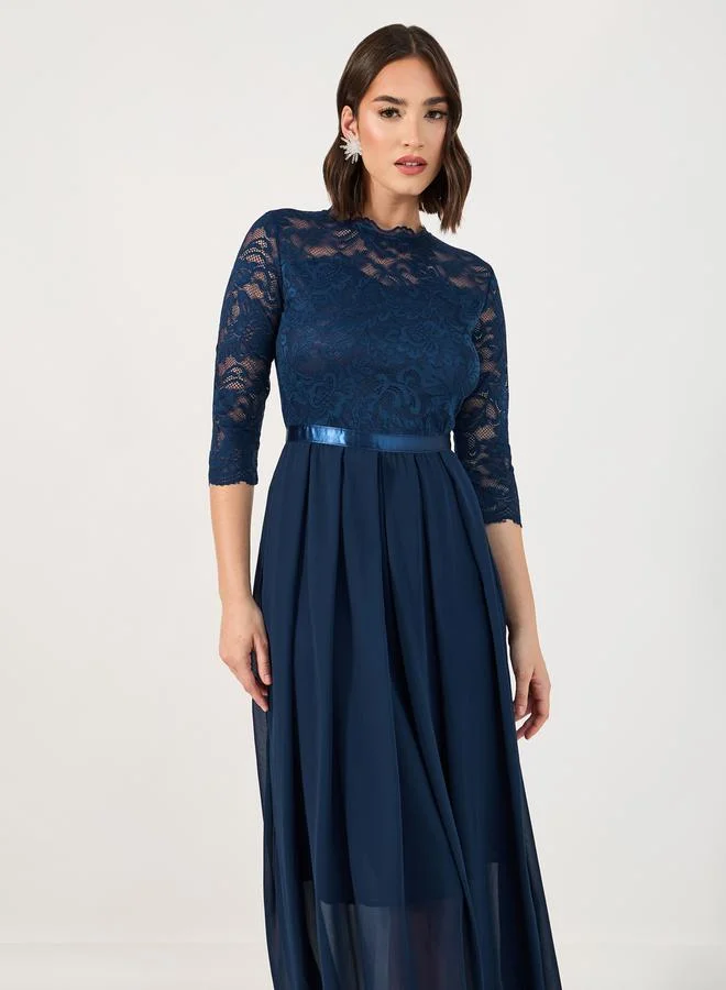 Styli Lace Bodice Midi Dress