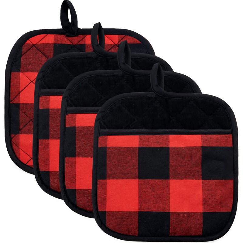Joyhalo 4 Pack Christmas Pot Holders Buffalo Plaid Pot Holders for Kitchen Heat Resistant Potholder Pot Holder Hot Pads for Kitchen for Cooking and Baking