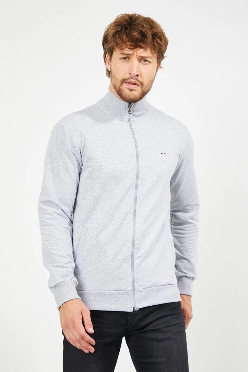 ميتاليك Men's Gray Long Sleeve Front Zipper Cardigan MTLCE8293-GRI