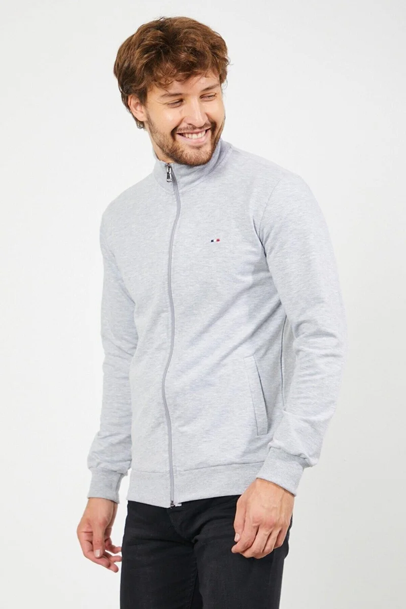 ميتاليك Men's Gray Long Sleeve Front Zipper Cardigan MTLCE8293-GRI