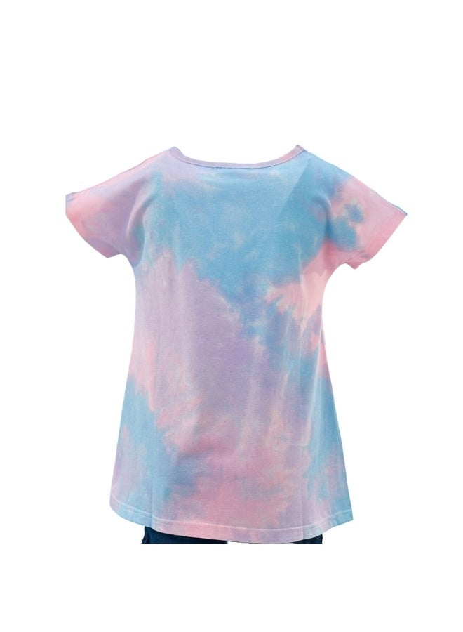 JOANNA JOANNA 23KY362B Girl's Long Back With Daisy Find Your Happiness Print Round Neck Short Sleeve T-Shirt - Purple/Blue/Pink  - Image 3