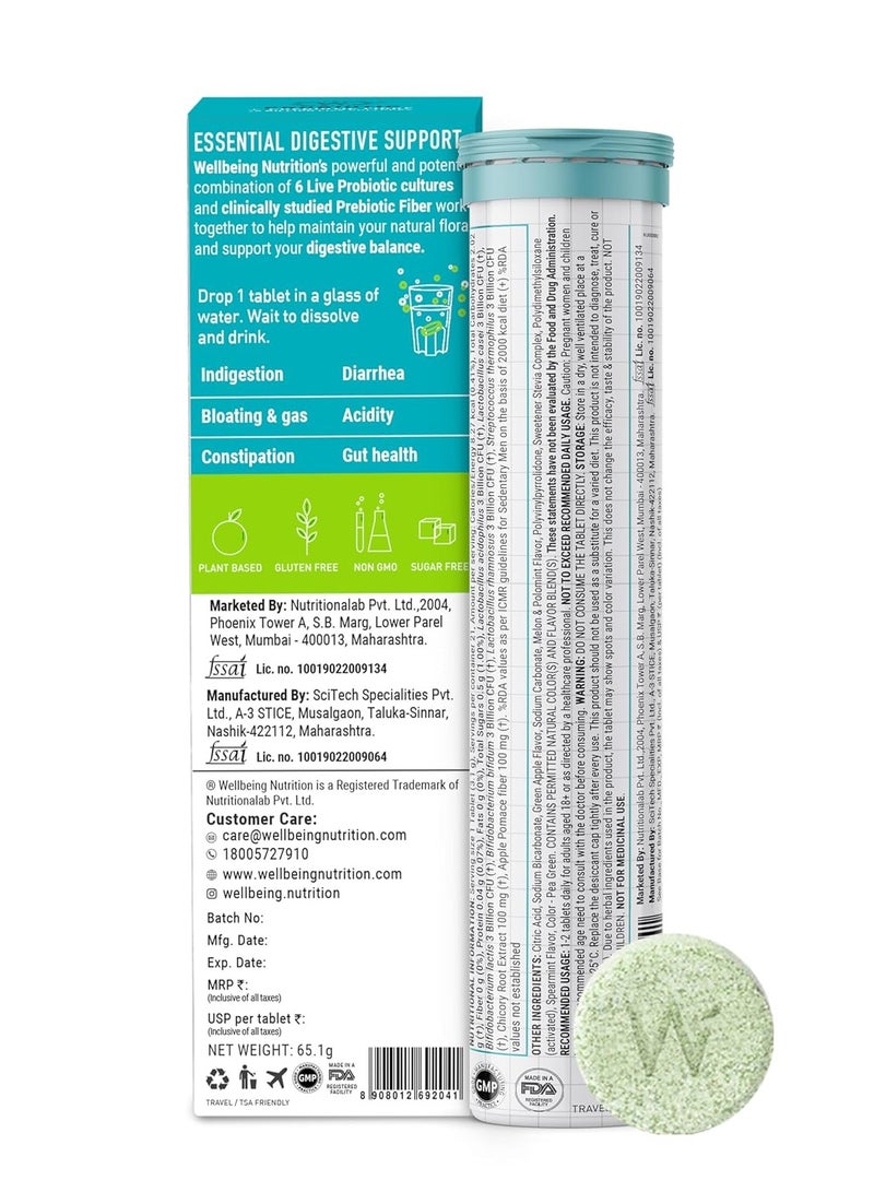 WELLBEING NUTRITION Daily Probiotic + Prebiotic| Plant Based |18 Billion CFU, 6 Strains for Men & Women with Organic Prebiotic Fiber for Digestion, Gut Health, Metabolism | 21 Effervescent Tabs - Image 2