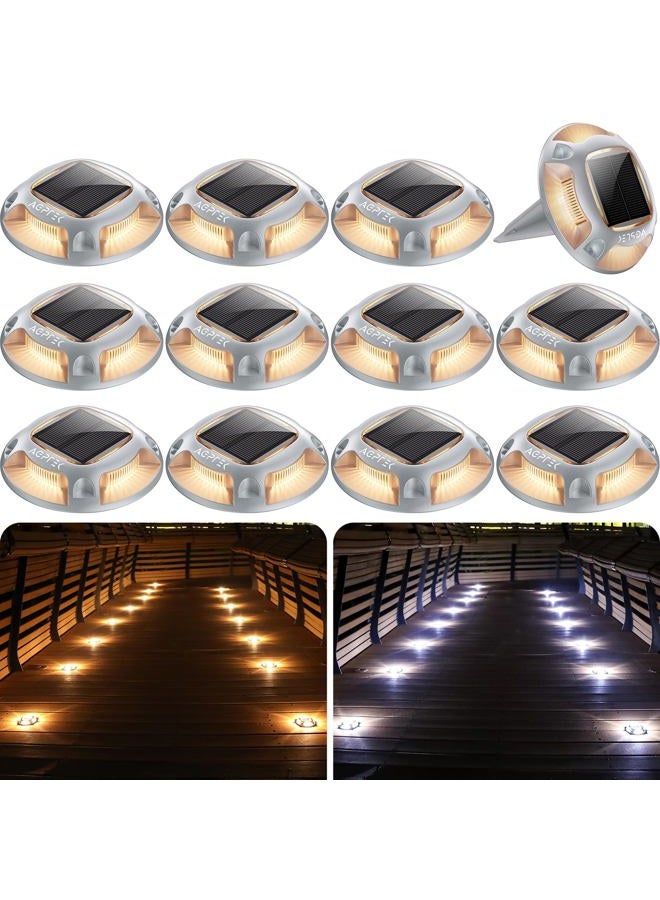 AGPtek Solar Driveway Lights 12 Pack, 2 Colors in 1 Outdoor Solar Deck Dock Marine Waterproof LED Driveway Marker Security Lights for Outside Pathway,Boat Dock,Step,Walkway,Path,Garden (Warm & White) - Image 1