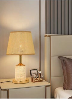ICTC Table lamp gold color 50cm upper/lower lightings with rattan shade modern design high quality stainless steel and acrylic suitable for home or office
