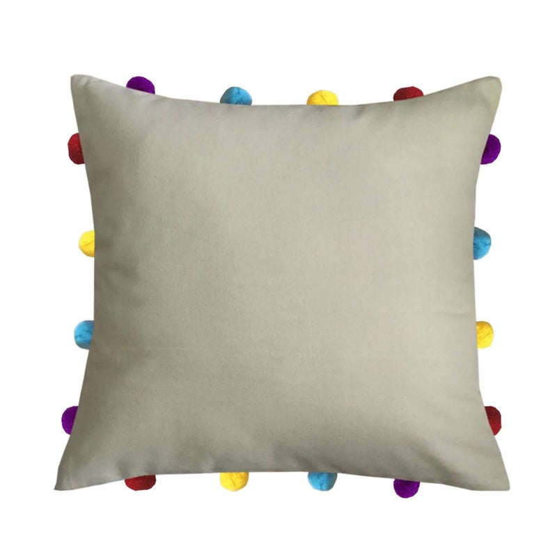 Lushomes Cushion Cover 14x14 Boho Cushion Covers Sofa Pillow Cover Cushion Covers with Tassels Cushion Cover with pom pom 14x14 Inches Set of 5 Beige - Image 2
