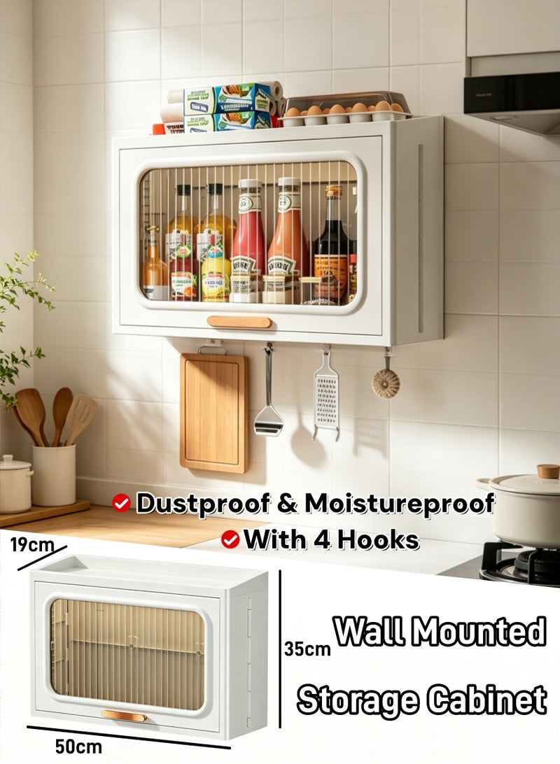 Aimayapet Wall Mounted Storage Cabinet, Kitchen Wall Cabinet, Kitchen Seasoning Rack, Bathroom Wall Shelf No Drilling Storage Shelf, Makeup Storage Organizer Dustproof Spice Jar Shelf with Clear Door and Hooks Large Capacity Storage Shelf for Bedroom Bathroom Living Room Kitchen - Image 1