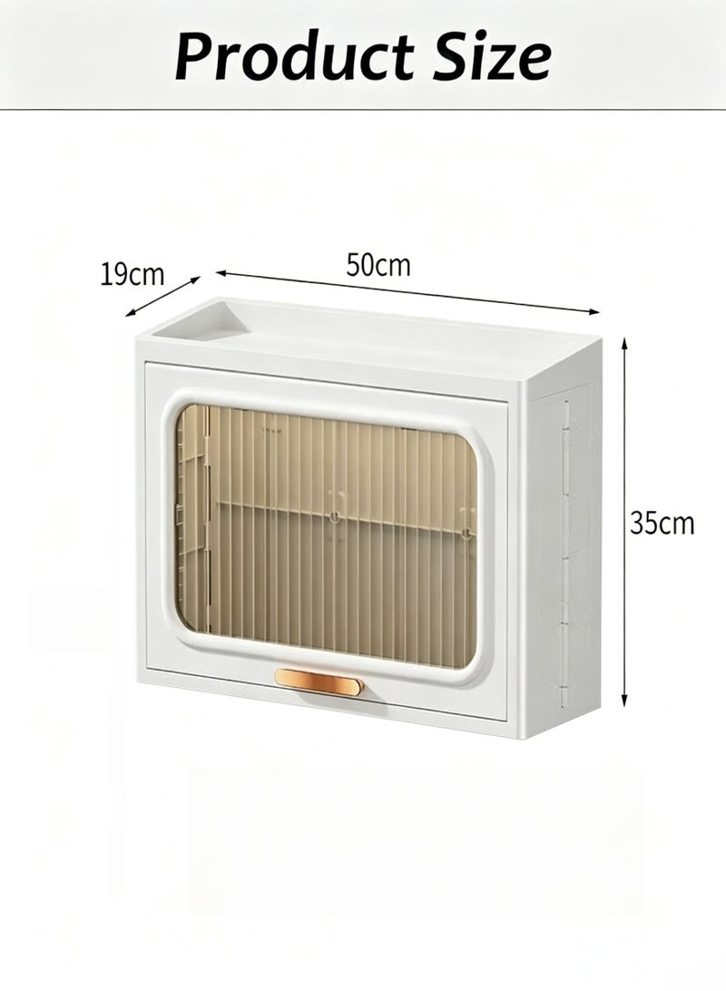 Aimayapet Wall Mounted Storage Cabinet, Kitchen Wall Cabinet, Kitchen Seasoning Rack, Bathroom Wall Shelf No Drilling Storage Shelf, Makeup Storage Organizer Dustproof Spice Jar Shelf with Clear Door and Hooks Large Capacity Storage Shelf for Bedroom Bathroom Living Room Kitchen - Image 2