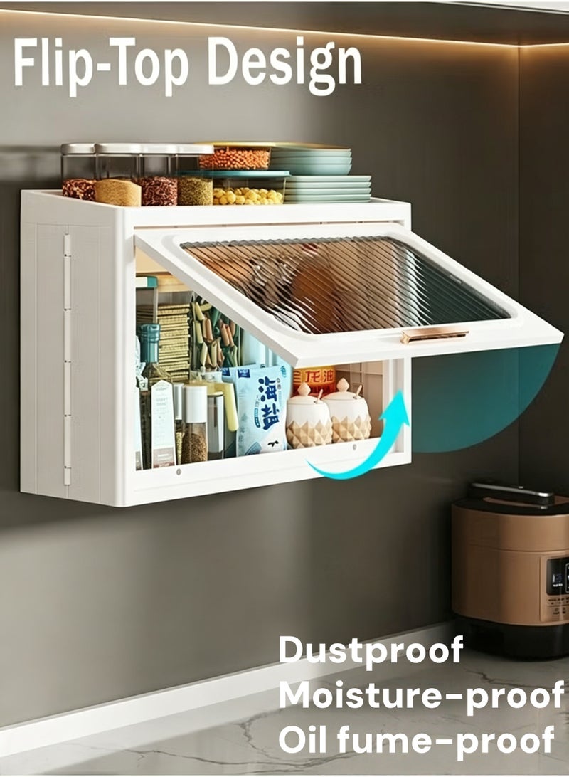 Aimayapet Wall Mounted Storage Cabinet, Kitchen Wall Cabinet, Kitchen Seasoning Rack, Bathroom Wall Shelf No Drilling Storage Shelf, Makeup Storage Organizer Dustproof Spice Jar Shelf with Clear Door and Hooks Large Capacity Storage Shelf for Bedroom Bathroom Living Room Kitchen - Image 4