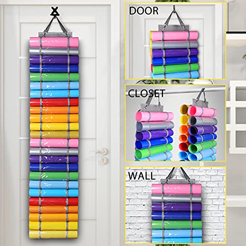 AROUY Vinyl Storage Organizer - Vinyl Roll Holder Wall Mount/Over The Door, Craft Vinyl Storage Rack, Hanging Organizer Storage with 48 Roll Compartments (48 - Gray) - Image 3