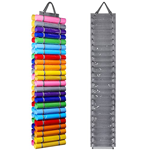 AROUY Vinyl Storage Organizer - Vinyl Roll Holder Wall Mount/Over The Door, Craft Vinyl Storage Rack, Hanging Organizer Storage with 48 Roll Compartments (48 - Gray) - Image 1