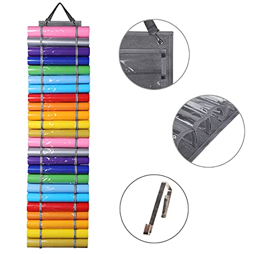 AROUY Vinyl Storage Organizer - Vinyl Roll Holder Wall Mount/Over The Door, Craft Vinyl Storage Rack, Hanging Organizer Storage with 48 Roll Compartments (48 - Gray) - Image 2