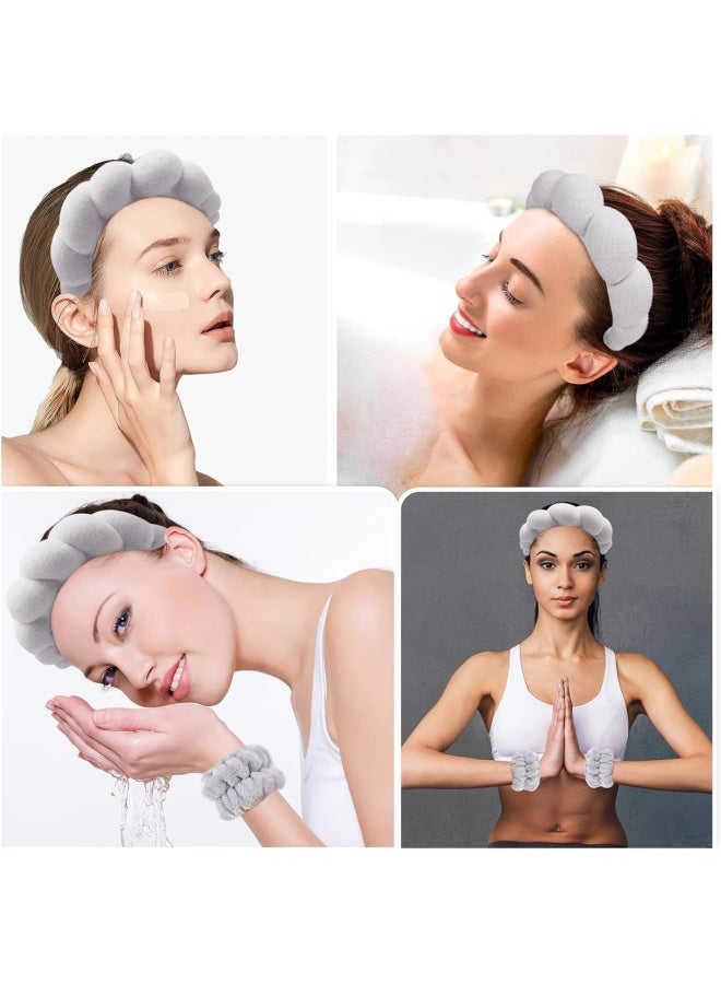 Premify Spa Sponge Headbands And 2 Wristbands Set For Women And Girls Makeup Removal Headband And Terry Towel Cloth Fabric Hair Band For Washing Face - Image 4