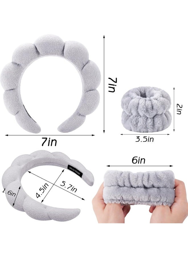 Premify Spa Sponge Headbands And 2 Wristbands Set For Women And Girls Makeup Removal Headband And Terry Towel Cloth Fabric Hair Band For Washing Face - Image 2