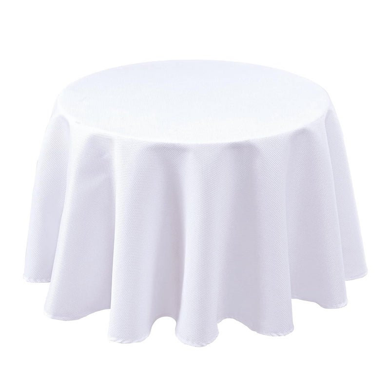 Biscaynebay Textured Fabric Round Tablecloths 60 Inches White Table Cloth Water Resistant Small Circle Folding Table Covers Linen for Dining Kitchen Wedding  Parties etc Machine Washable