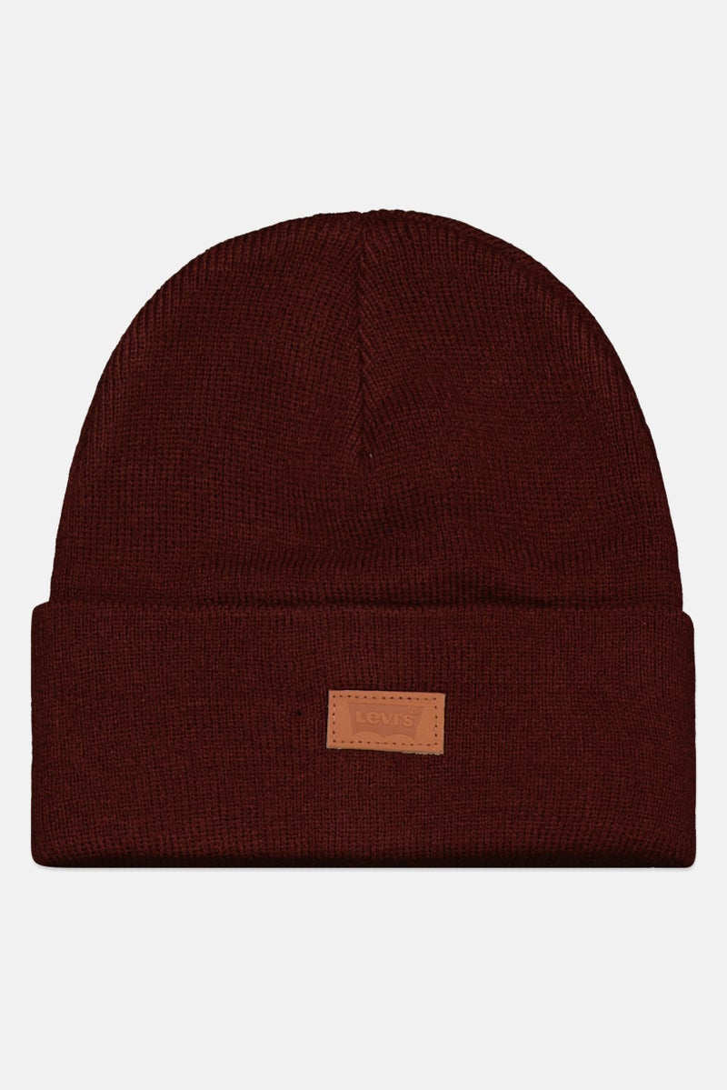 Levi's Men Embroidered Brand Logo Knitted Beanie, Maroon - Image 1