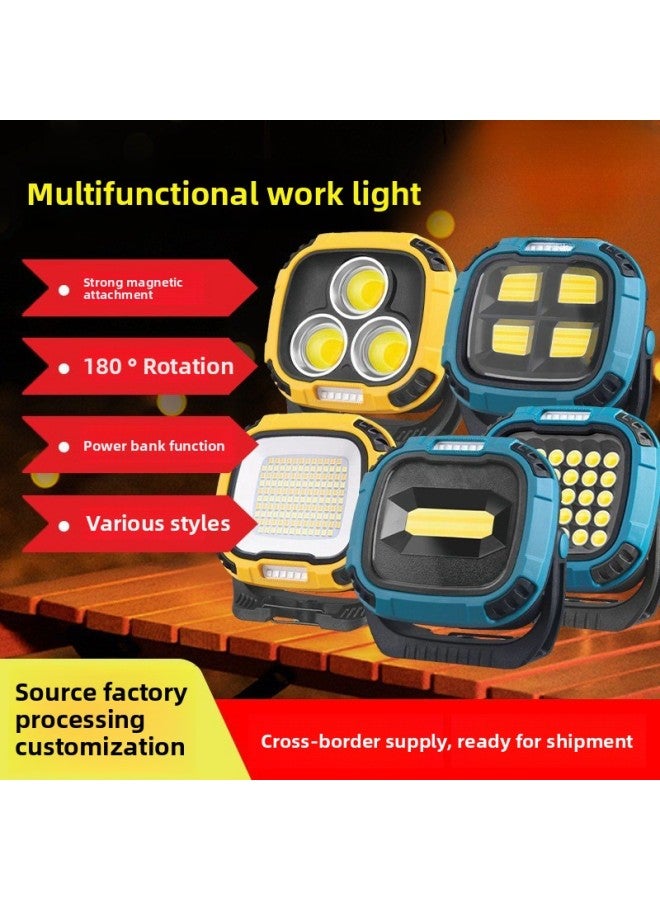 Multi-gear Cob Adjustable Work Lamp Multi-functional Magnetic Flashlight With Four Light Sources Outdoor Large-Color:W895-2 Blue (built-in Battery Model)  - Image 5