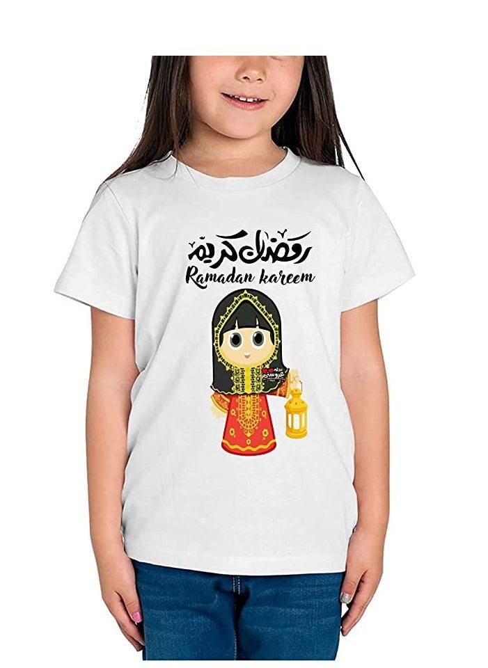 PRINTSHOP4ME Ramadan Printed Design Round Neck Cotton Girl Kids Tshirt Design 7  - Image 1