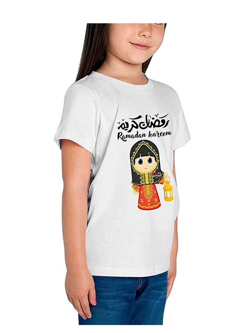 PRINTSHOP4ME Ramadan Printed Design Round Neck Cotton Girl Kids Tshirt Design 7  - Image 2