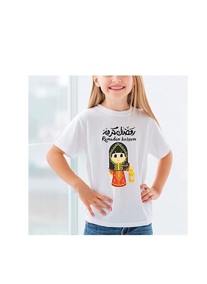 PRINTSHOP4ME Ramadan Printed Design Round Neck Cotton Girl Kids Tshirt Design 7  - Image 4