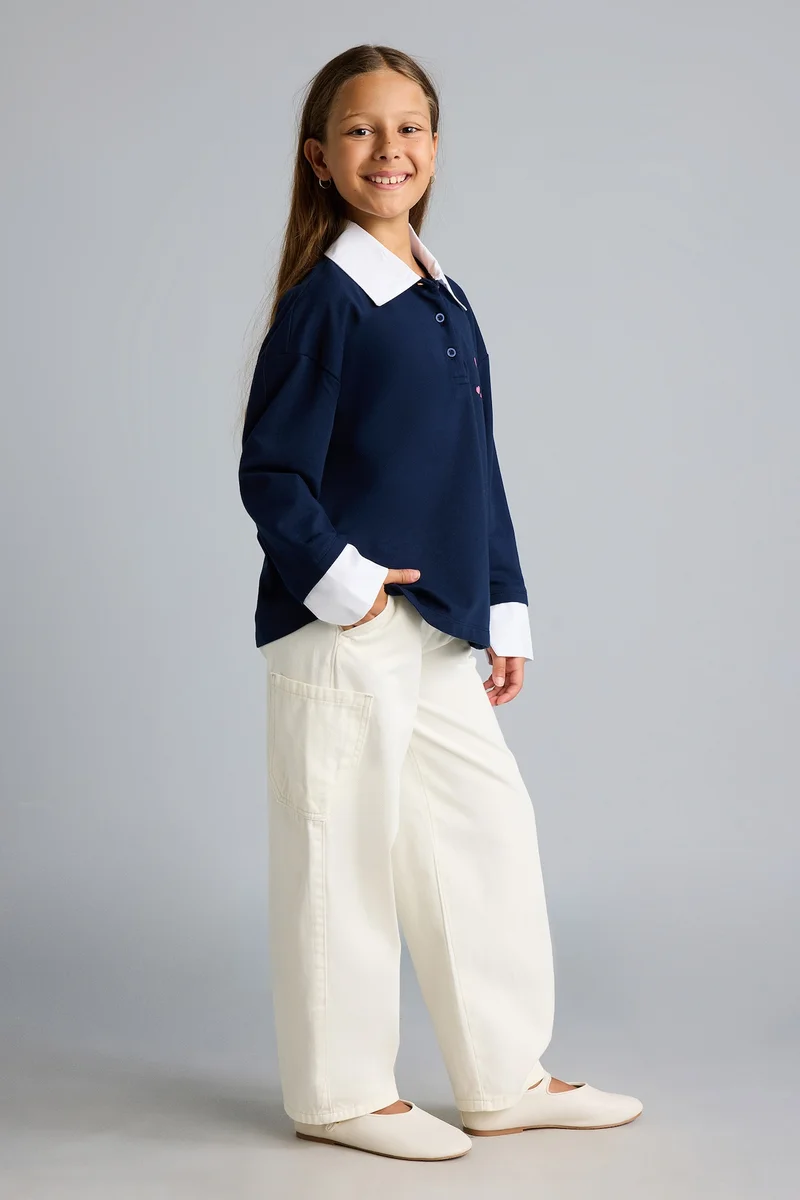 Defacto Regular Fit Slogan Long Sleeve Polo T-Shirt