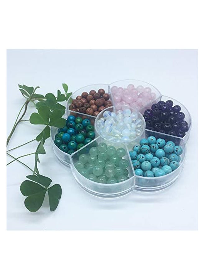 350pcs 6mm Round Natural Stone Beads, Genuine Natural Loose Stone Beads 7mm for DIY Bracelet Necklace Earring Jewelry Making, Packed in Box (7 Items, 6mm)  - Image 3