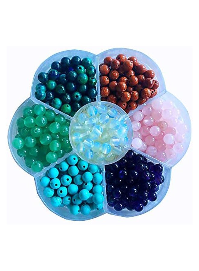 350pcs 6mm Round Natural Stone Beads, Genuine Natural Loose Stone Beads 7mm for DIY Bracelet Necklace Earring Jewelry Making, Packed in Box (7 Items, 6mm)  - Image 2