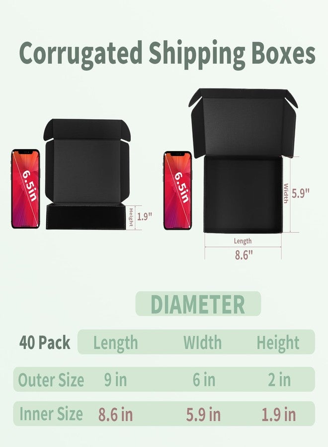 Rempry 40 Pack 9x6x2 Inches Black Shipping Boxes, Cardboard Corrugated Mailer Boxes for Packaging Small Business, Small Gift Boxes for Mailing Present - Image 2