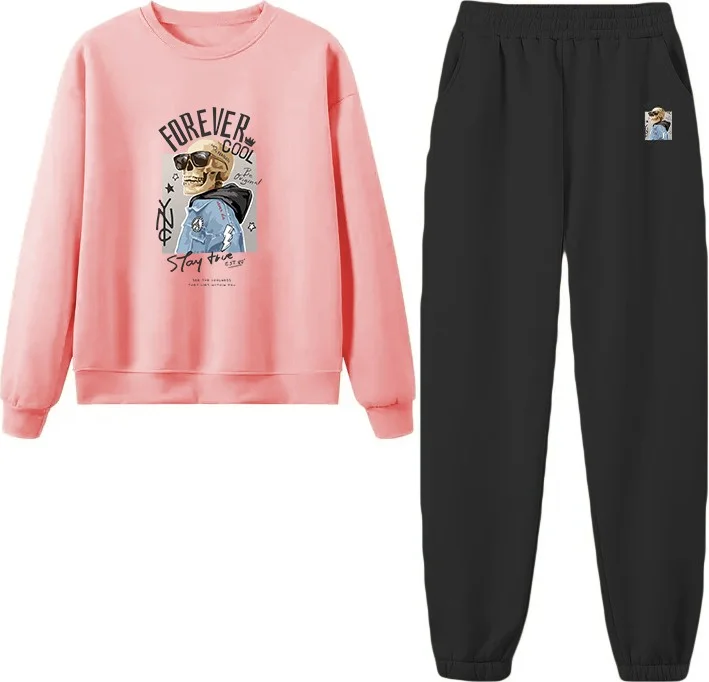 DogFish Tracksuit Set Oversize Forevercool Printed Tracksuit Set,lover,couple Combination Pink