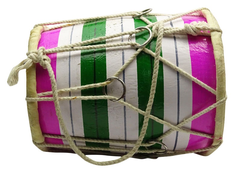 Trading Dukan Handmade Indian Wooden Multi-Color Mini Dholak For Kids - 7.5 Inches - Image 2