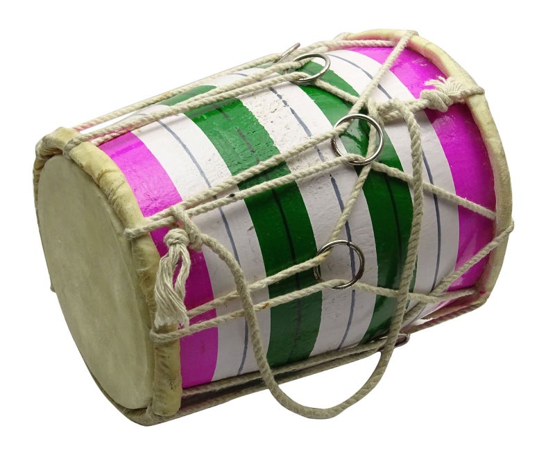 Trading Dukan Handmade Indian Wooden Multi-Color Mini Dholak For Kids - 7.5 Inches - Image 4