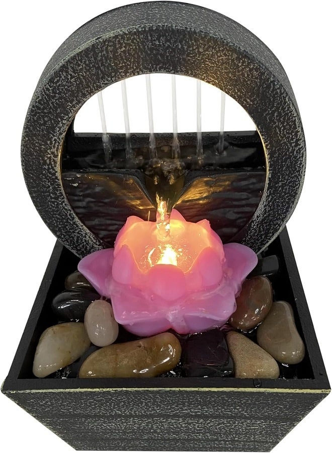 نافورة مياه داخلية مع 4 مصابيح LED، نافورة زهور بلاستيكية 3V USB مع أحجار لتزيين طاولة المكتب في المنزل - Image 1