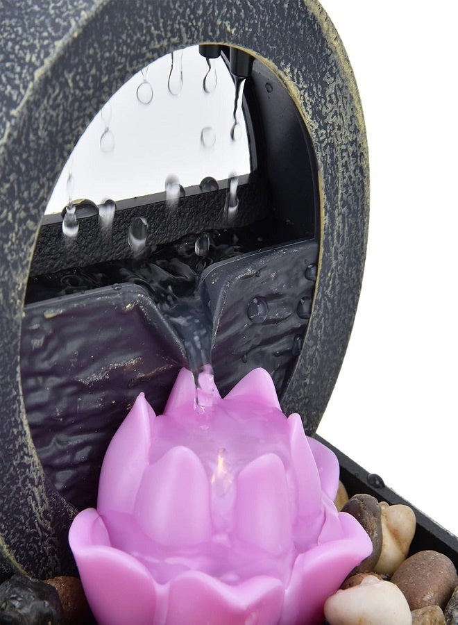 نافورة مياه داخلية مع 4 مصابيح LED، نافورة زهور بلاستيكية 3V USB مع أحجار لتزيين طاولة المكتب في المنزل - Image 2