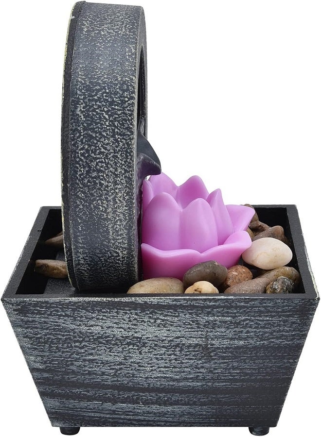 نافورة مياه داخلية مع 4 مصابيح LED، نافورة زهور بلاستيكية 3V USB مع أحجار لتزيين طاولة المكتب في المنزل - Image 3