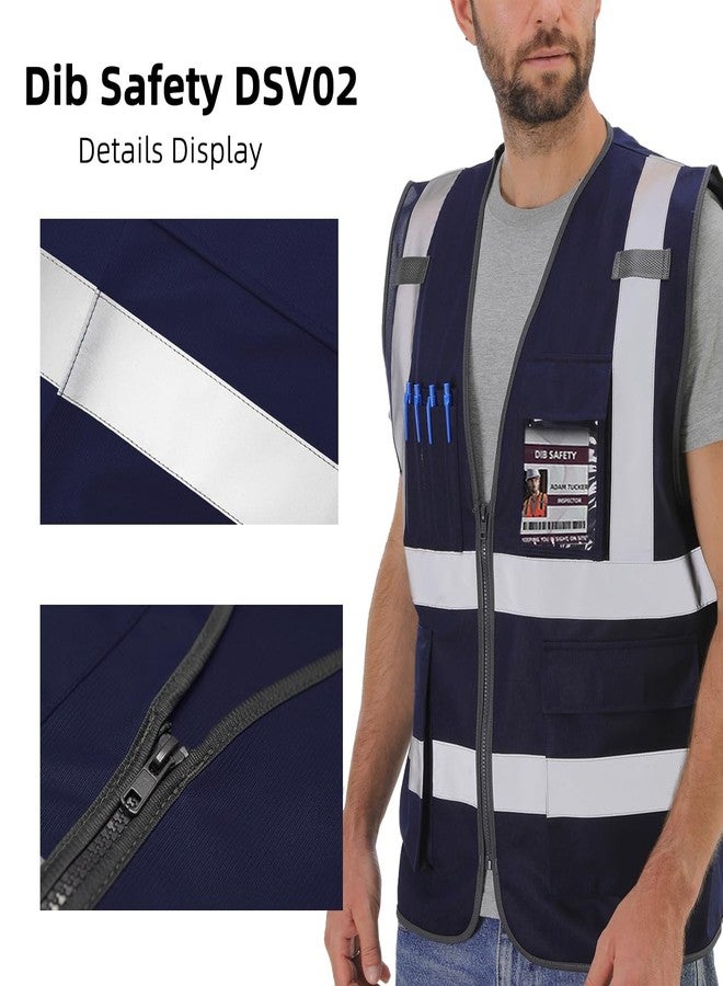 Dib Safety سترة أمان عاكسة عالية الوضوح من ديب، مزودة بجيوب وسحاب، لون كحلي، مقاس صغير - Image 5