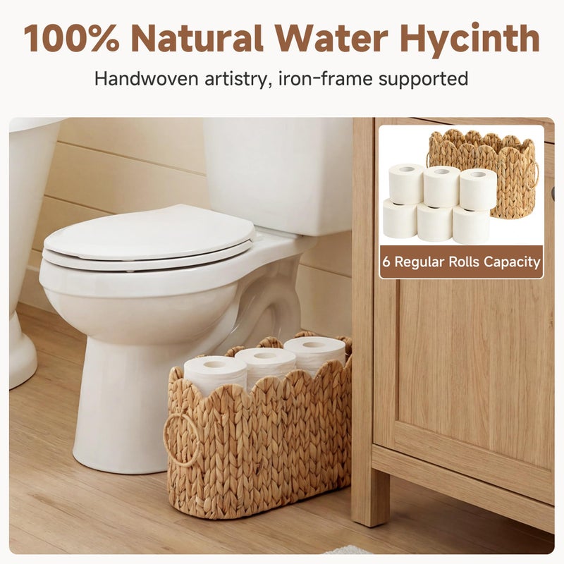 StorageWorks Scalloped Bathroom Toilet Paper Storage Holder, Wicker Toilet Paper Basket for 6 Regular Rolls, Slim Scalloped Basket Organizer with Handles, Water Hyacinth Storage Baskets for Bathroom - Image 4